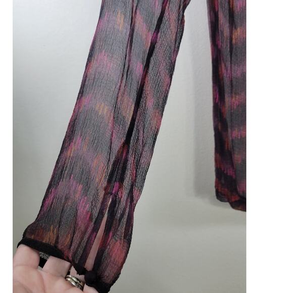 Anthropologie Of Two Minds Shirt Womens Small P 100% Silk Sheer Boho Whimsical - Picture 4 of 7